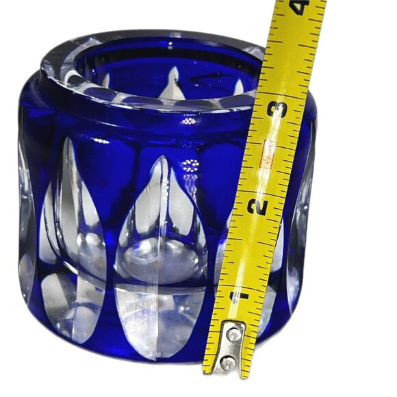VTG PLATA LAPPAS Hand Blown Cut to Clear Crystal Cobalt Blue Candle Holder Jar - Picture 5 of 10